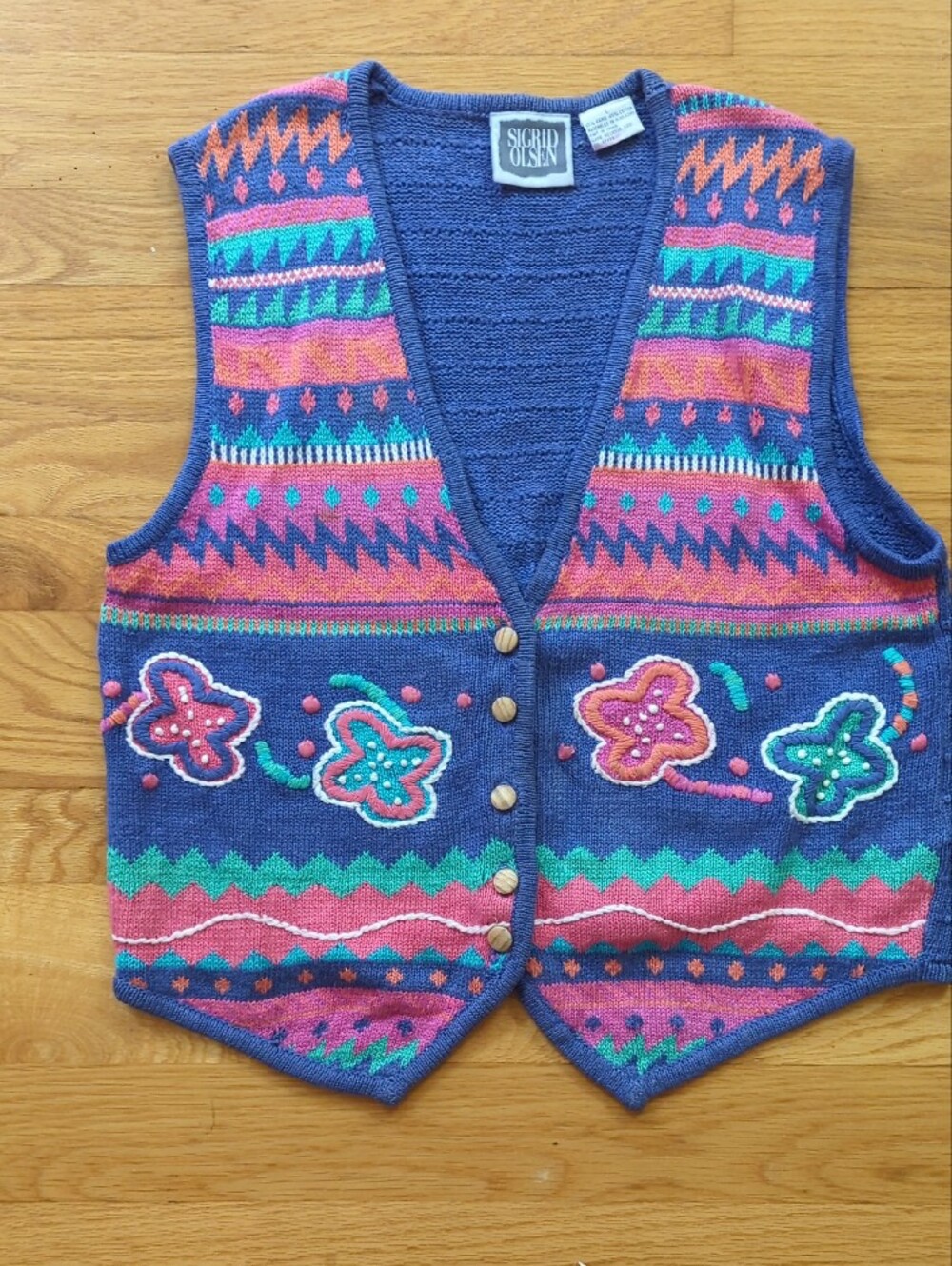 Sigrid Olsen Kids Violet Floral & Geometric Knit Vest